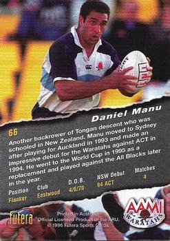 1996 Futera Rugby Union #66 Daniel Manu Back